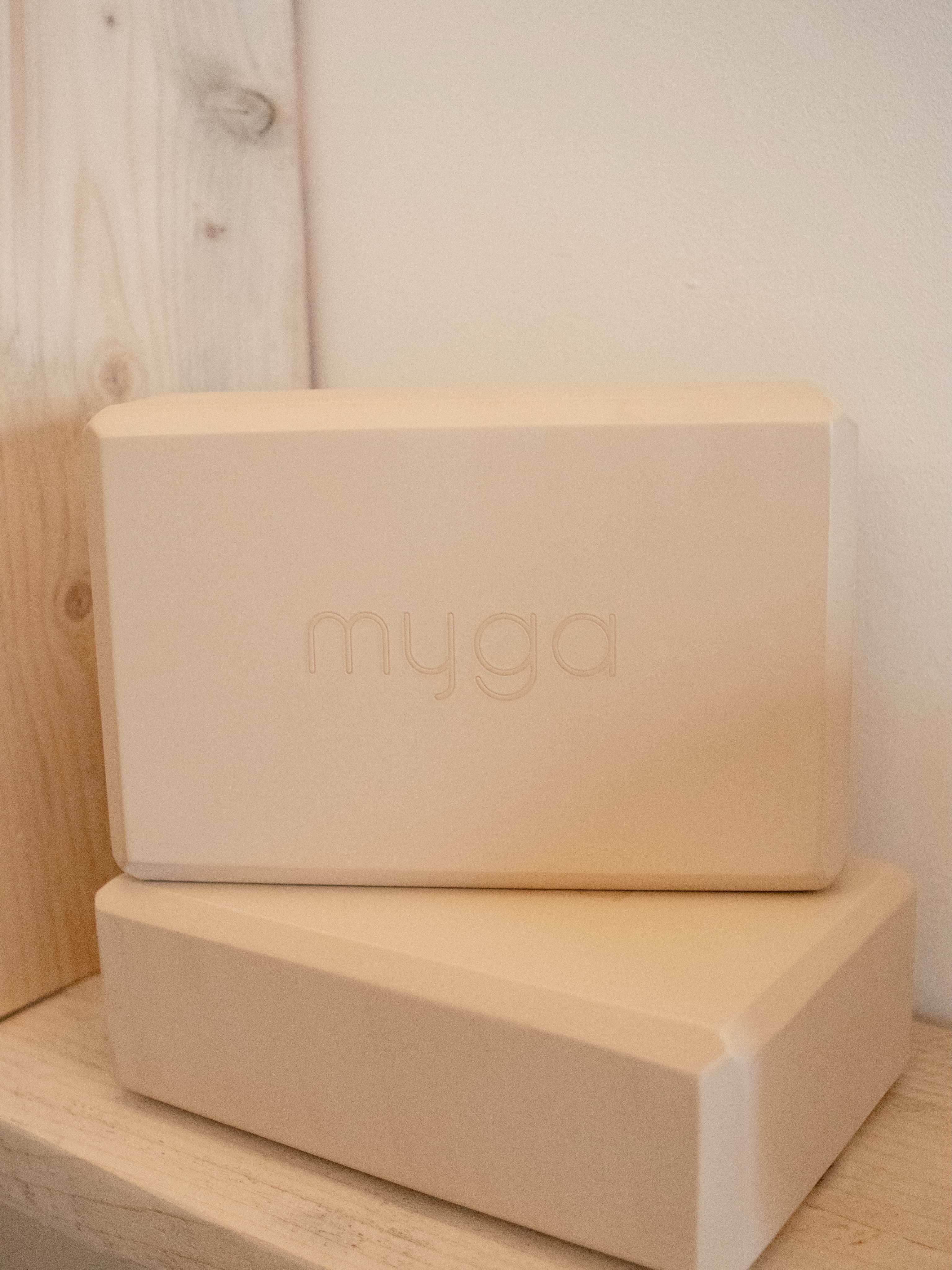 Yoga bricks ready for a studio class